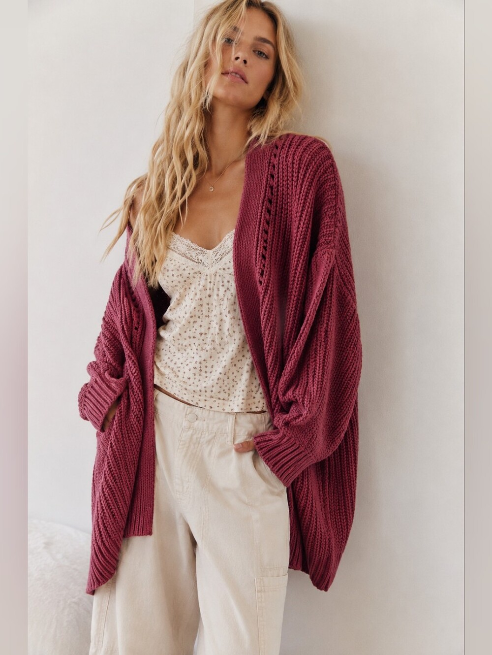 Free People Berry Chunky Knit Oversized Open Front Cardigan Sweater S